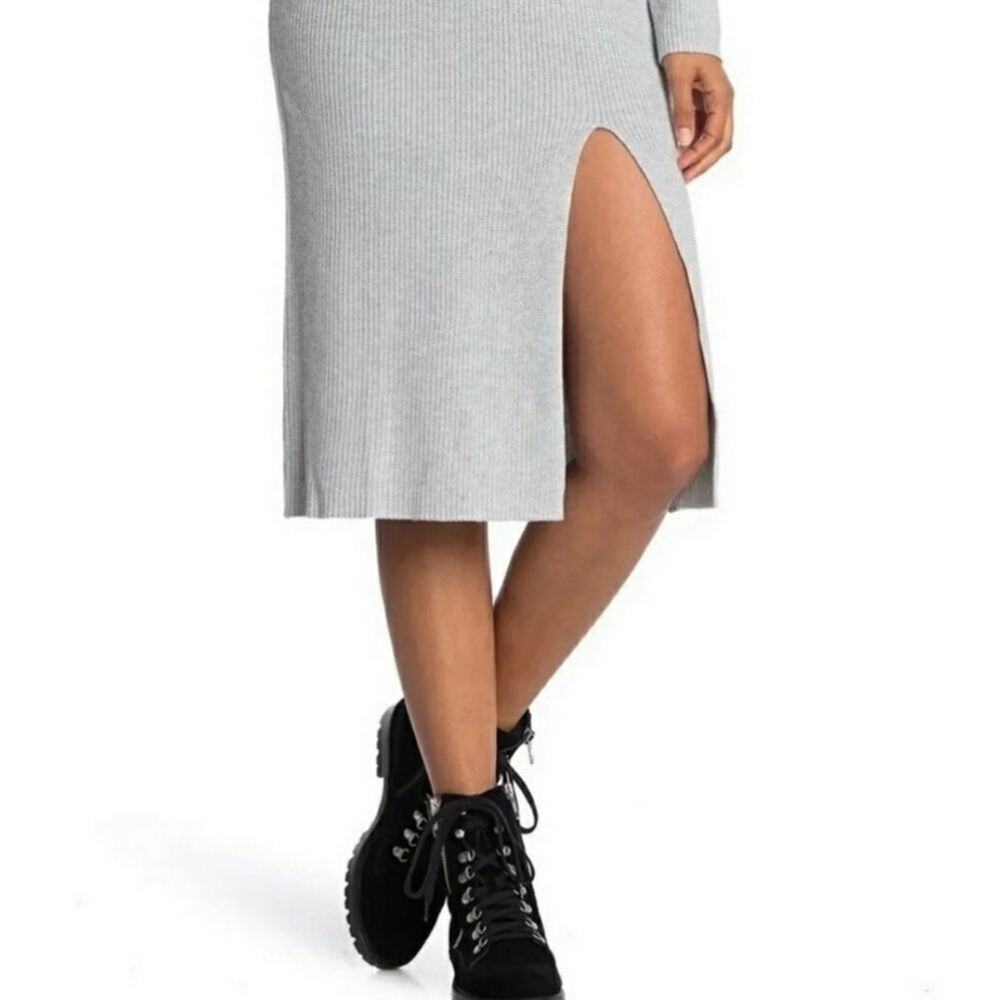 NWT Abound Cable Knit Sweater Dress w Slit Turtleneck Grey Size S Lagenlook - Picture 2 of 5